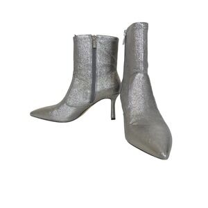 Jessica Simpson Donatella Pewter Heeled Zip Up Bootie Glam Disco‎ Size 9.5